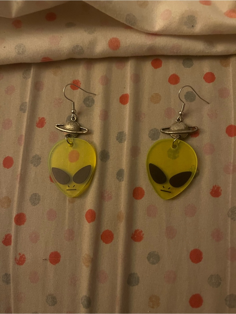 Yellow Alien Face Dangle Earrings